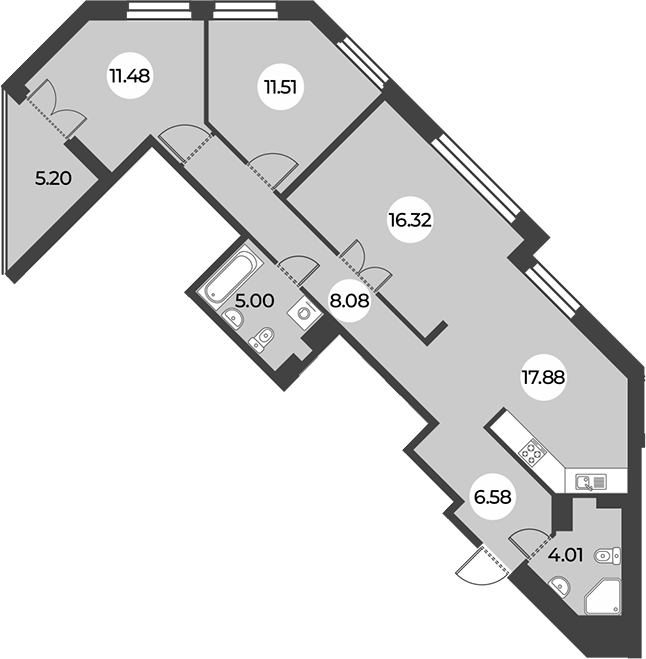 3-комнатная квартира 83.46 м², 12/24 эт., ЖК «Огни Залива»